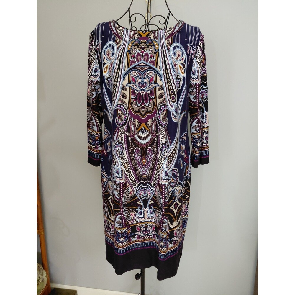 Chicos Sz 1.5 (L) Navy Paisley Dress Heavier Fabric